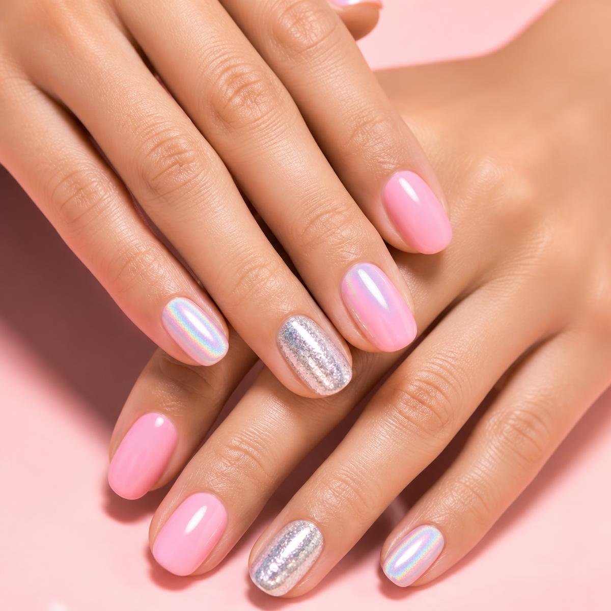 Pink and glitter false nail set